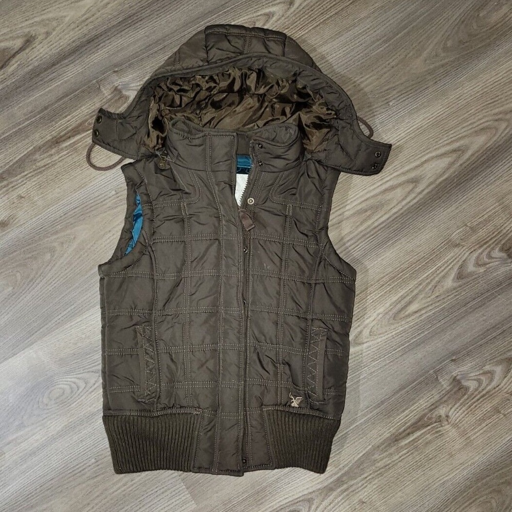 Brown Quilted Vest with Hood